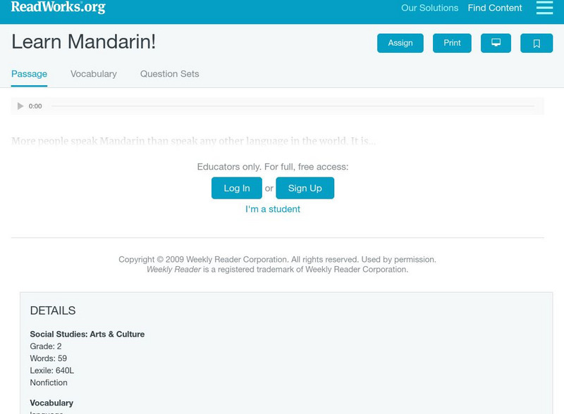 Read Works: Learn Mandarin! Activity