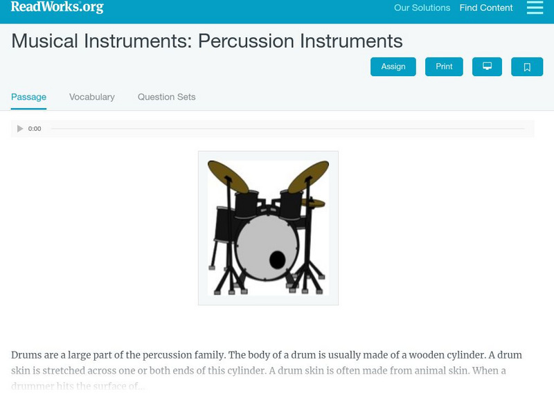 Read Works: Musical Instruments Percussion Instruments Activity Read Works: Musical Instruments Percussion Instruments Activity