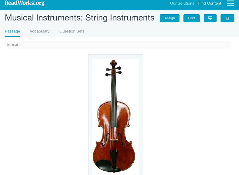 Read Works: Musical Instruments String Instruments Activity