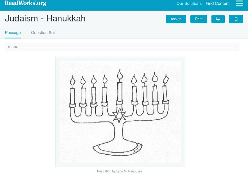 Read Works: Judaism Hanukkah Activity Read Works: Judaism Hanukkah Activity