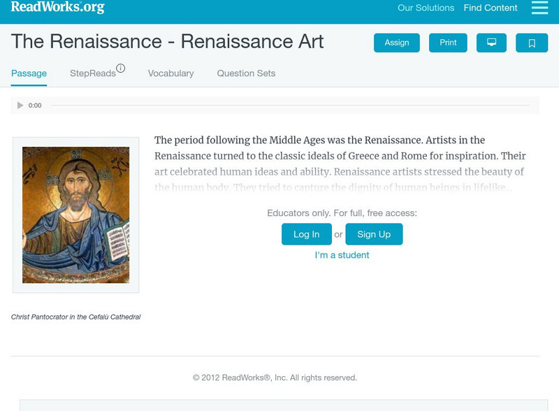 Read Works: The Renaissance Renaissance Art Activity Read Works: The Renaissance Renaissance Art Activity