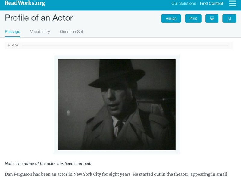 Read Works: Profile of an Actor Activity Read Works: Profile of an Actor Activity