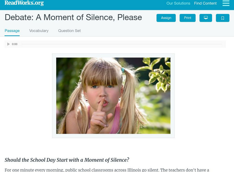 Read Works: Debate a Moment of Silence, Please Activity Read Works: Debate a Moment of Silence, Please Activity