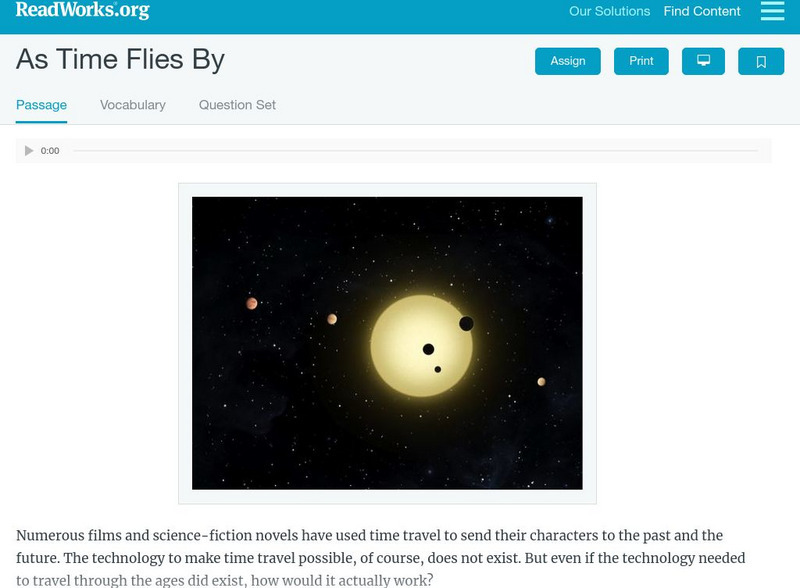Read Works: As Time Flies By Activity Read Works: As Time Flies By Activity