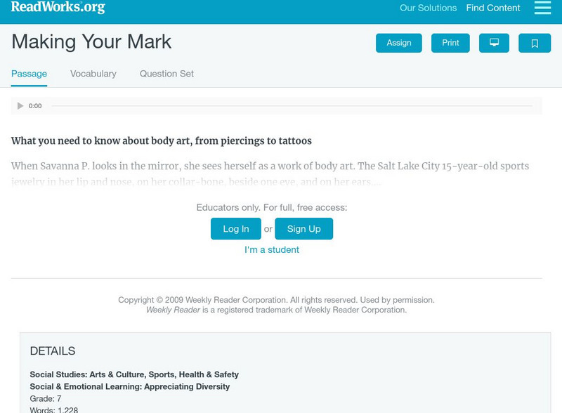 Read Works: Making Your Mark Activity