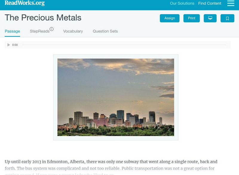 Read Works: The Precious Metals Activity Read Works: The Precious Metals Activity