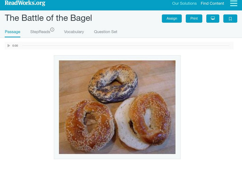 Read Works: The Battle of the Bagel Activity Read Works: The Battle of the Bagel Activity