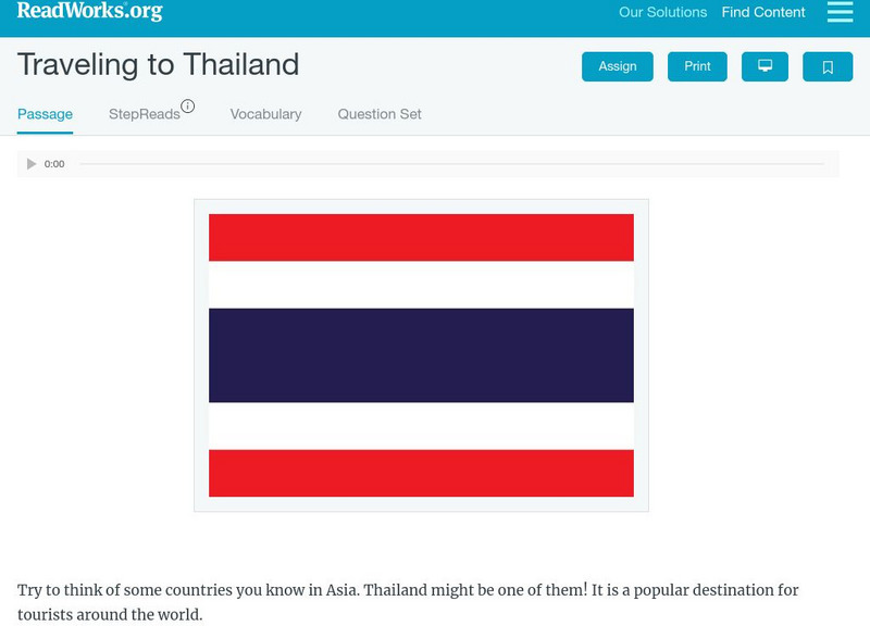 Read Works: Traveling to Thailand Activity Read Works: Traveling to Thailand Activity