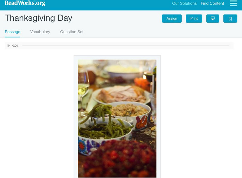 Read Works: Thanksgiving Day Activity Read Works: Thanksgiving Day Activity