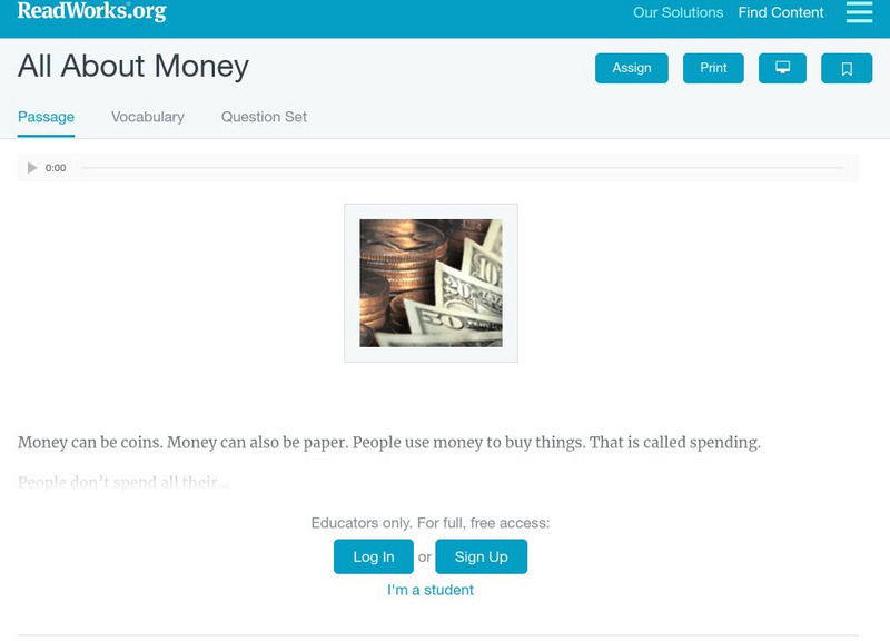 Read Works: All About Money Activity Read Works: All About Money Activity