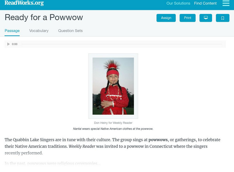 Read Works: Ready for a Powwow Activity