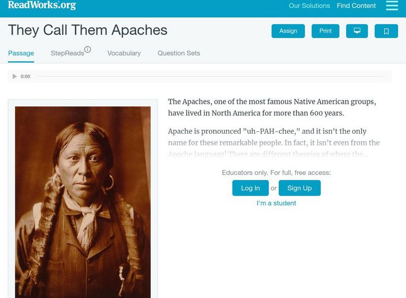 Read Works: They Call Them Apaches Activity