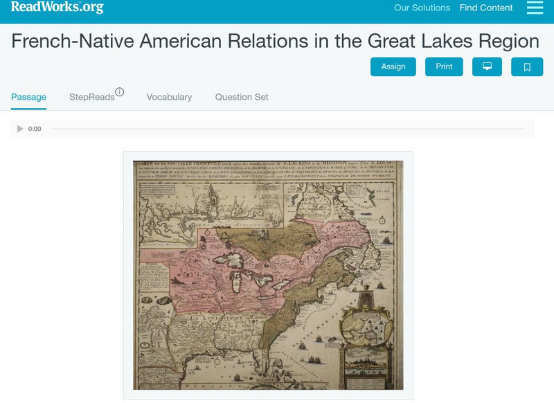 Read Works: French Native American Relations in the Great Lakes Region Activity Read Works: French Native American Relations in the Great Lakes Region Activity