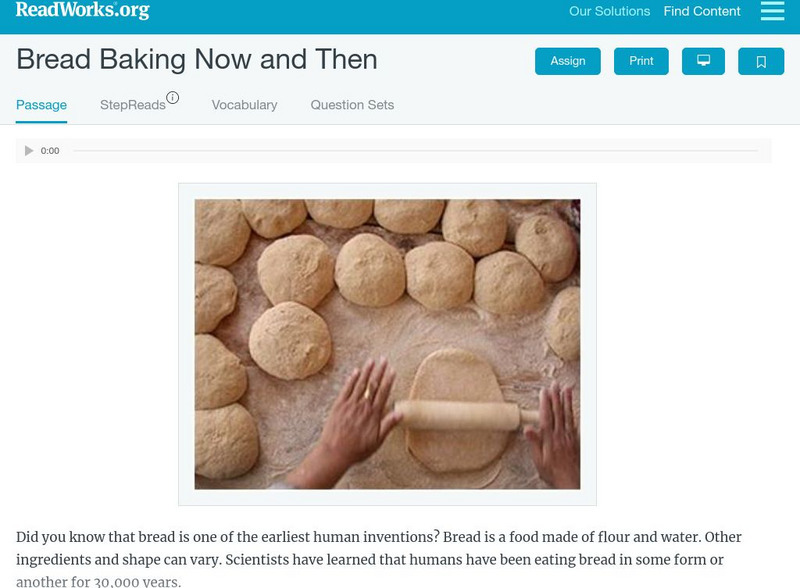 Read Works: Bread Baking Now and Then Activity Read Works: Bread Baking Now and Then Activity