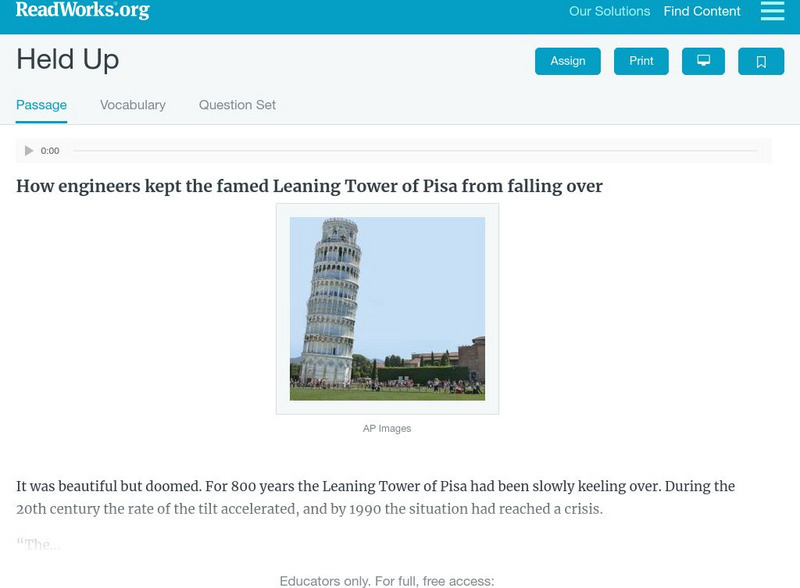 Read Works: Held Up Activity Read Works: Held Up Activity