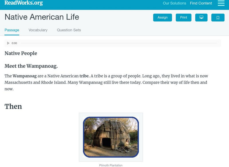 Read Works: Native American Life Activity Read Works: Native American Life Activity