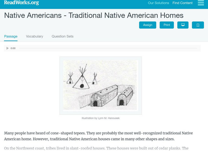 Read Works: Native Americans Traditional Native American Homes Activity Read Works: Native Americans Traditional Native American Homes Activity