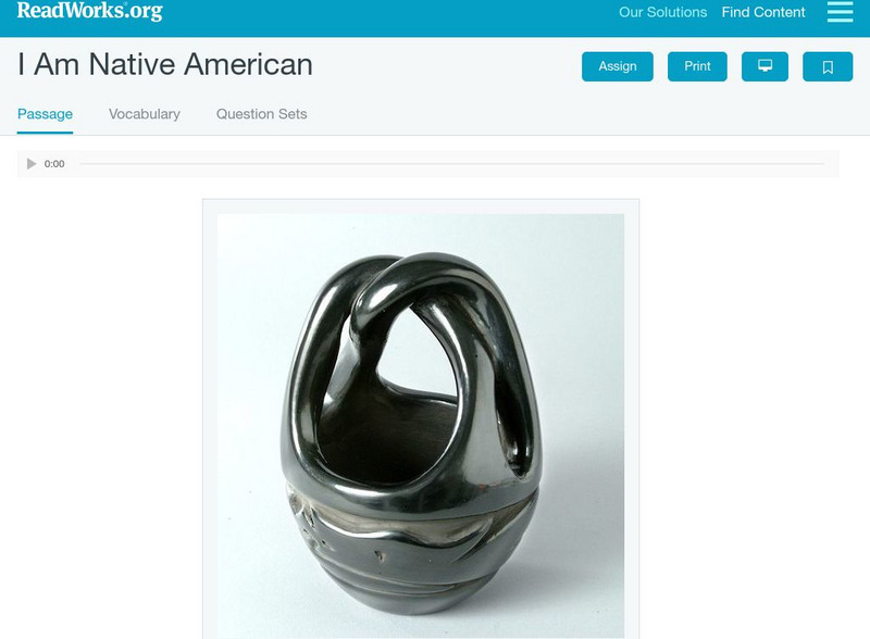 Read Works: I Am Native American Activity Read Works: I Am Native American Activity