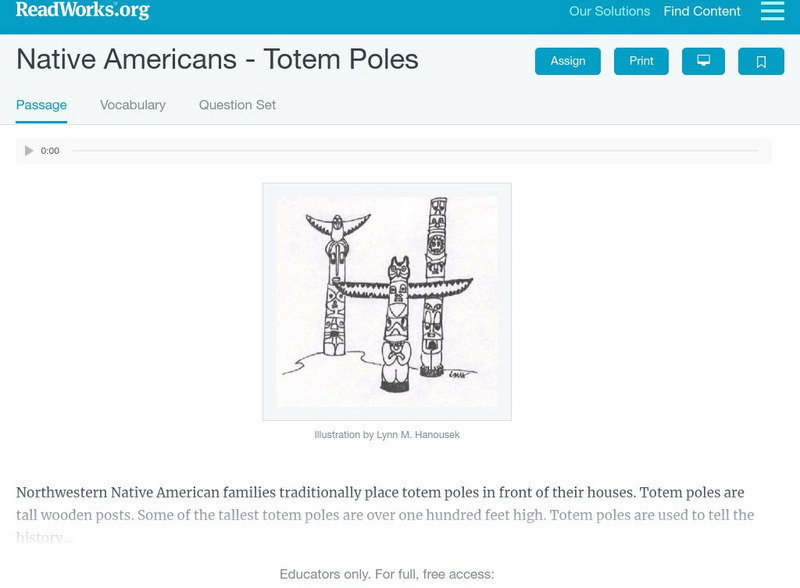 Read Works: Native Americans Totem Poles Activity