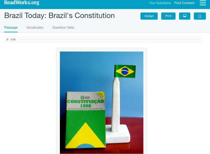 Read Works: Brazil Today: Brazil's Constitution Activity