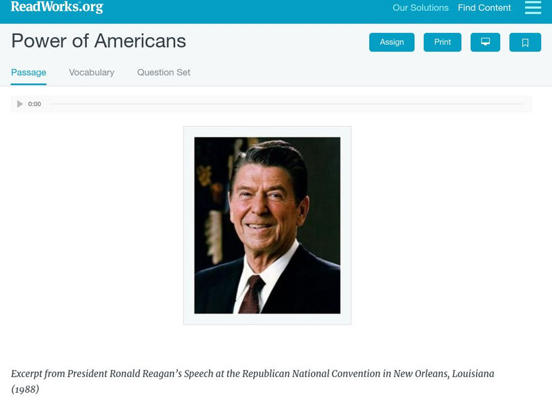 Read Works: Power of Americans Activity Read Works: Power of Americans Activity