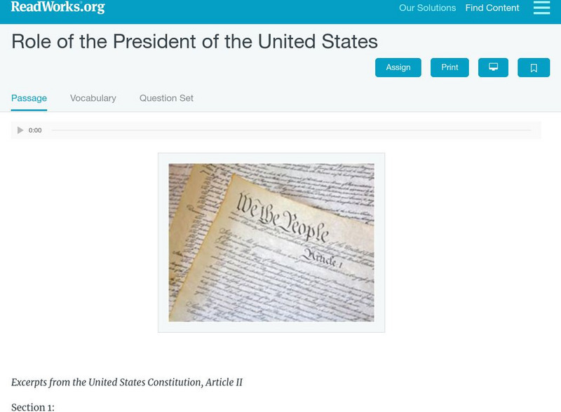 Read Works: Role of the President of the United States Activity Read Works: Role of the President of the United States Activity