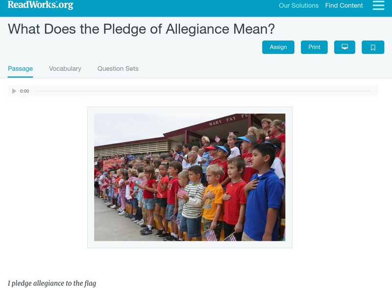 Read Works: What Does the Pledge of Allegiance Mean? Activity