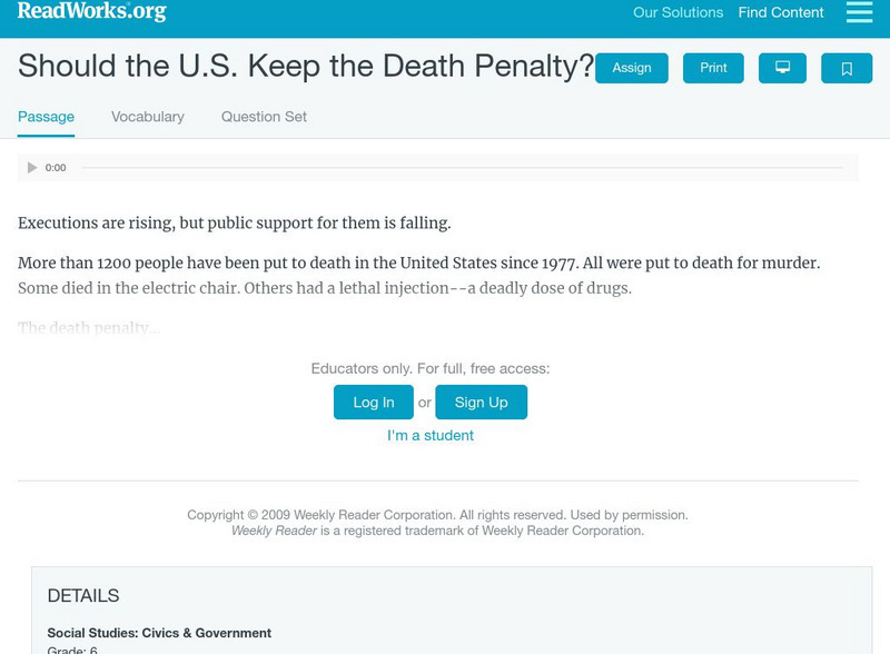 Read Works: Should the u.s. Keep the Death Penalty? Activity Read Works: Should the u.s. Keep the Death Penalty? Activity
