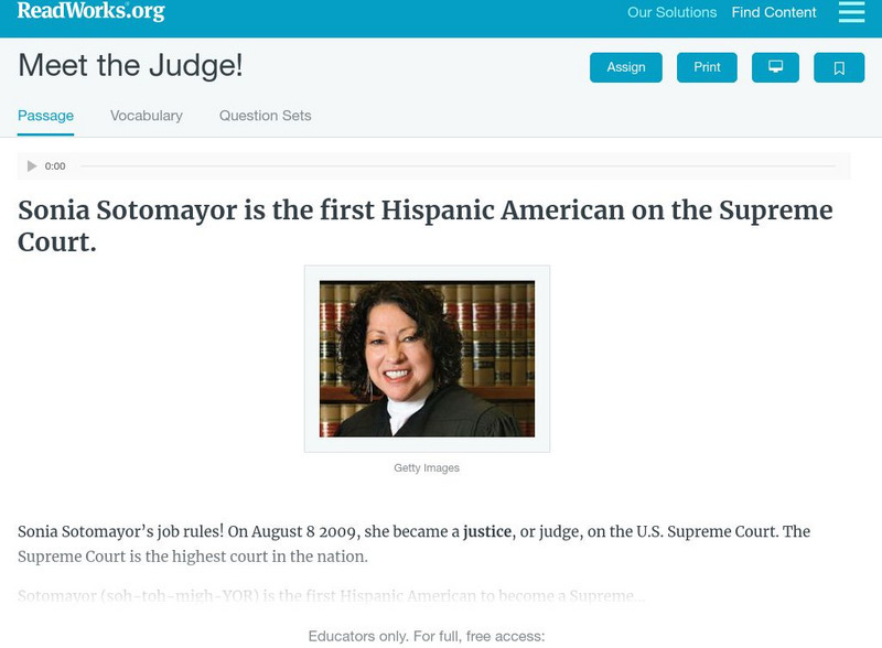 Read Works: Meet the Judge! Activity Read Works: Meet the Judge! Activity