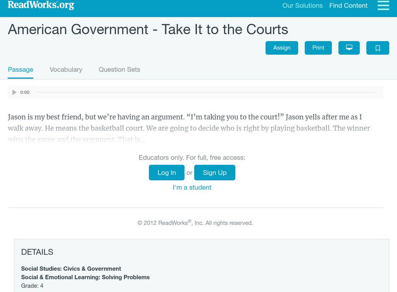 Read Works: American Government Take It to the Courts Activity Read Works: American Government Take It to the Courts Activity