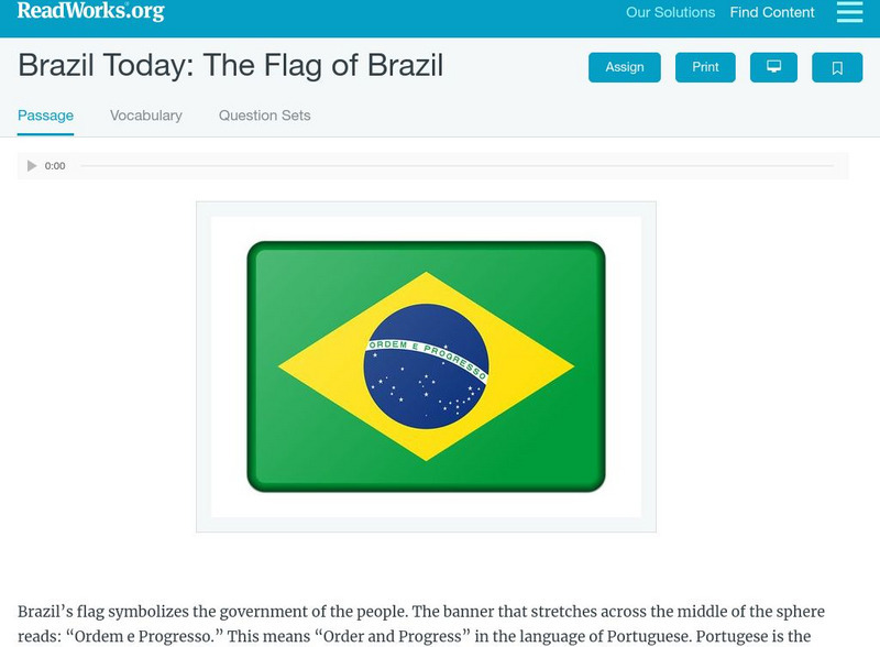 Read Works: Brazil Today: The Flag of Brazil Activity Read Works: Brazil Today: The Flag of Brazil Activity