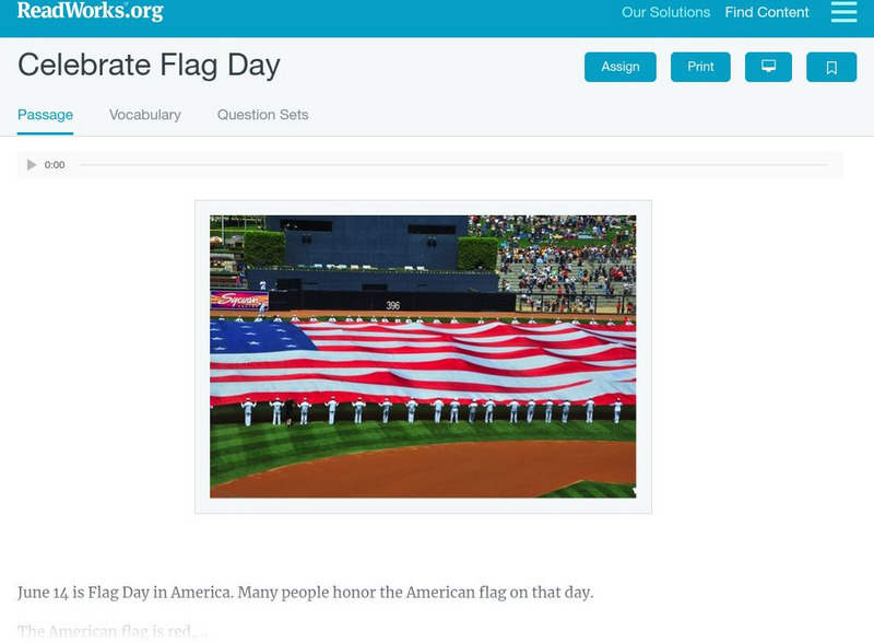 Read Works: Celebrate Flag Day Activity Read Works: Celebrate Flag Day Activity