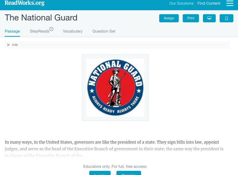 Read Works: The National Guard Activity