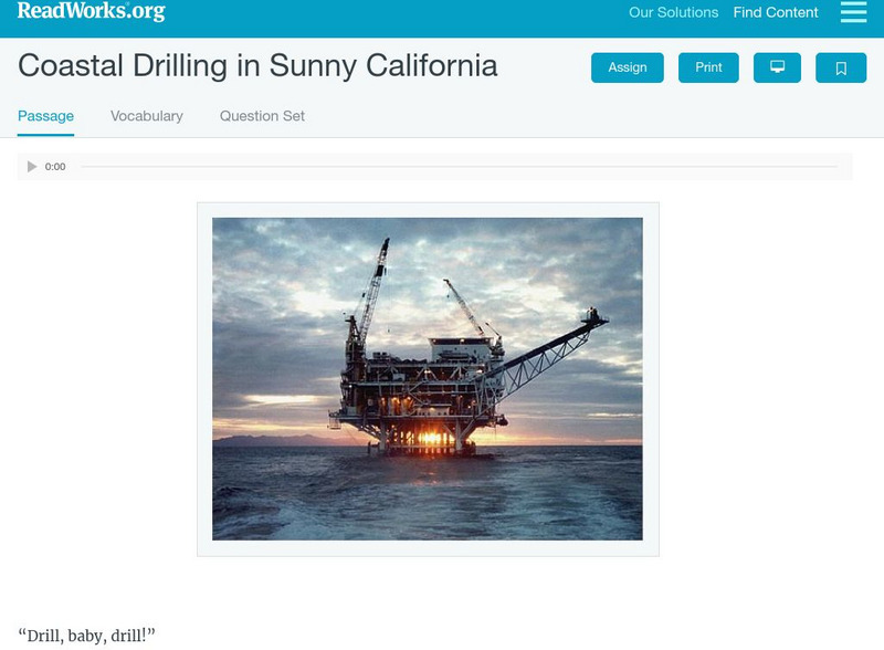 Read Works: Coastal Drilling in Sunny California Activity Read Works: Coastal Drilling in Sunny California Activity