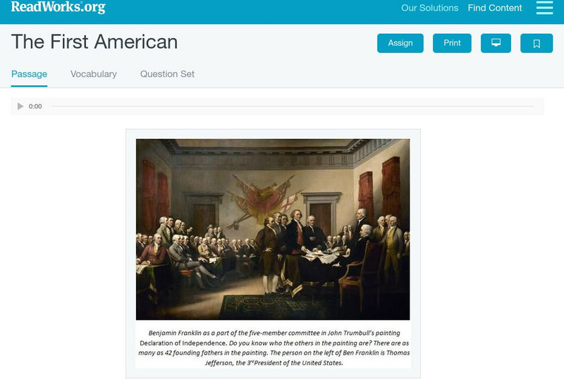 Read Works: The First American Activity Read Works: The First American Activity
