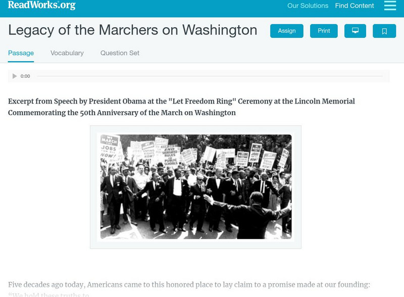 Read Works: Legacy of the Marchers on Washington Activity Read Works: Legacy of the Marchers on Washington Activity