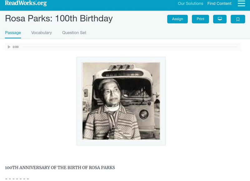 Read Works: Rosa Parks: 100th Birthday Activity Read Works: Rosa Parks: 100th Birthday Activity