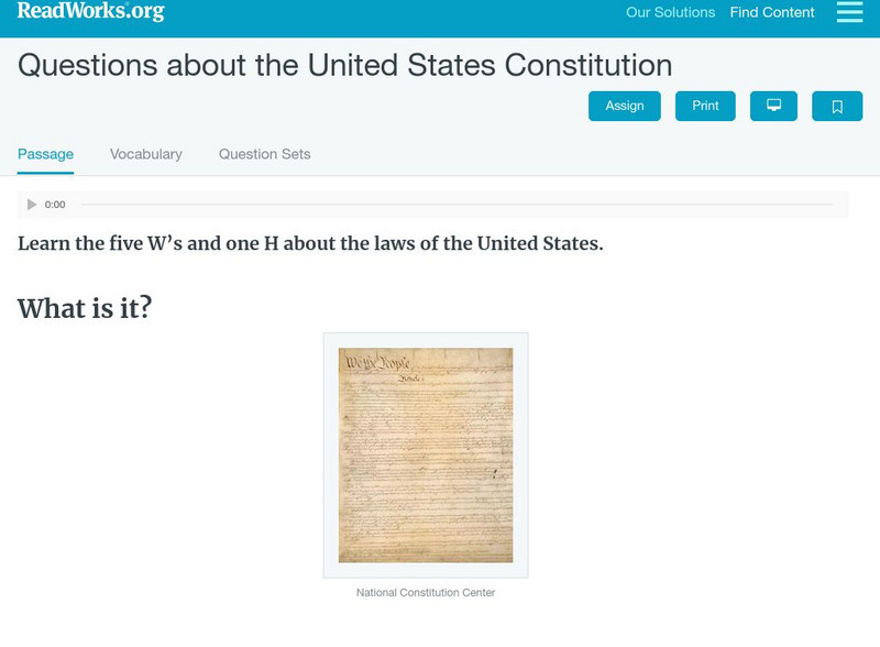 Read Works: Our Constitution Activity Read Works: Our Constitution Activity
