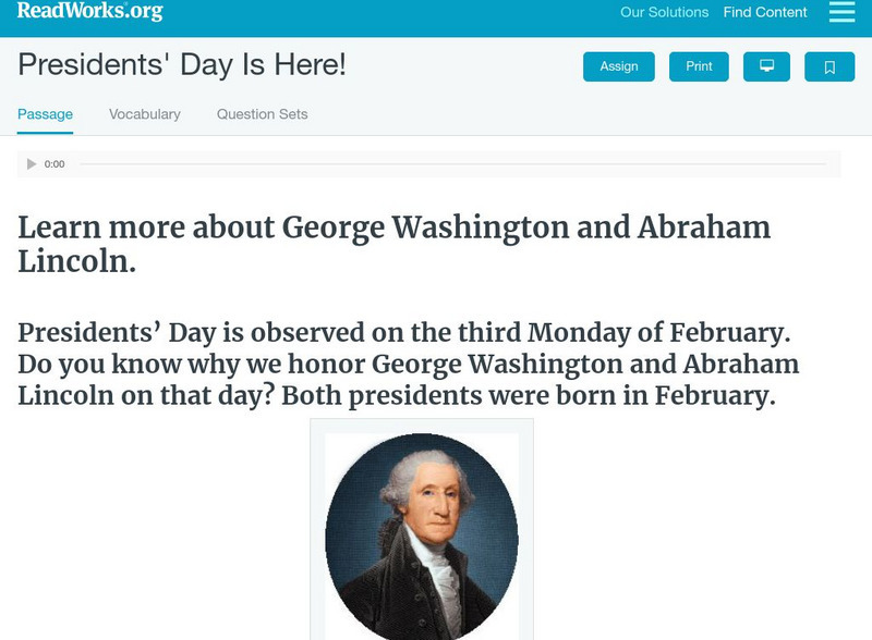 Read Works: Presidents' Day Is Here! Activity Read Works: Presidents' Day Is Here! Activity