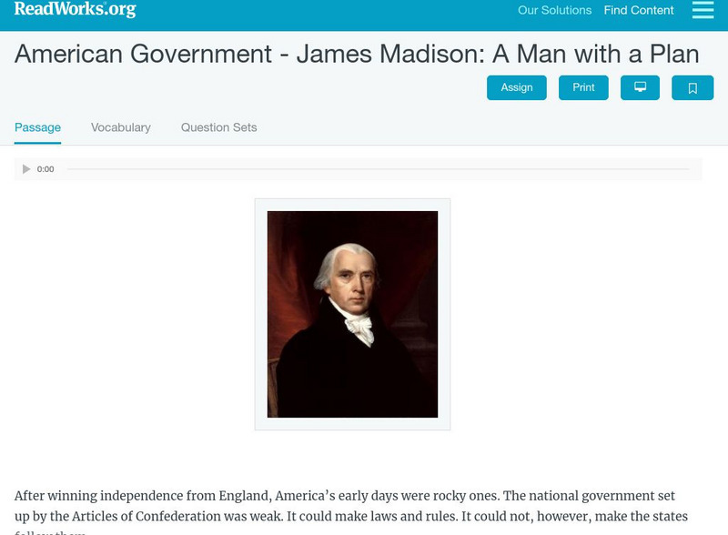 Read Works: American Government James Madison Activity Read Works: American Government James Madison Activity