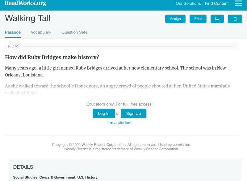 Read Works: Walking Tall Activity Read Works: Walking Tall Activity