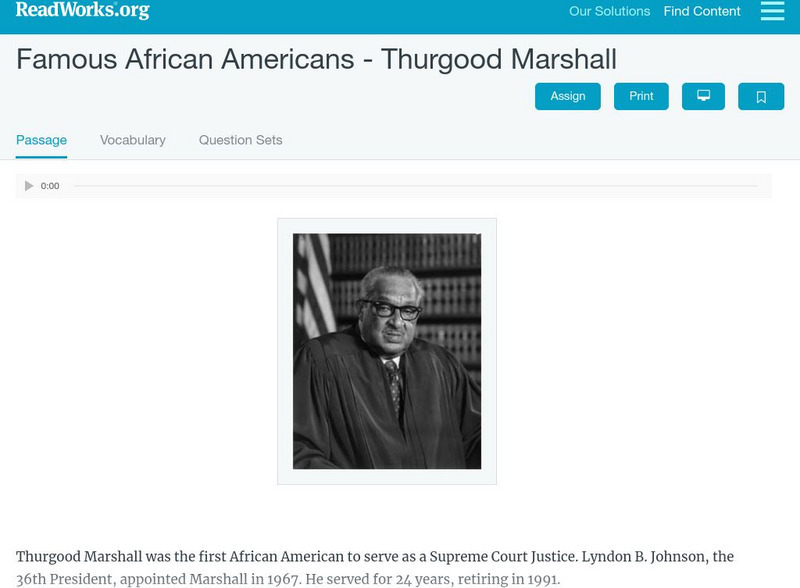 Read Works: Famous African Americans Thurgood Marshall Activity Read Works: Famous African Americans Thurgood Marshall Activity
