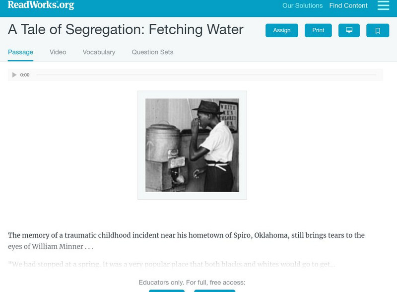 Read Works: A Tale of Segregation: Fetching Water Activity Read Works: A Tale of Segregation: Fetching Water Activity