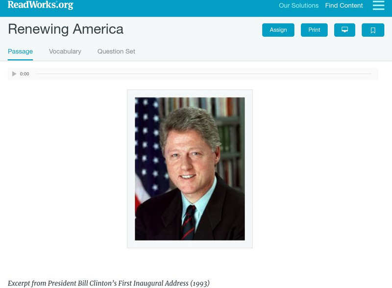 Read Works: Renewing America Activity Read Works: Renewing America Activity