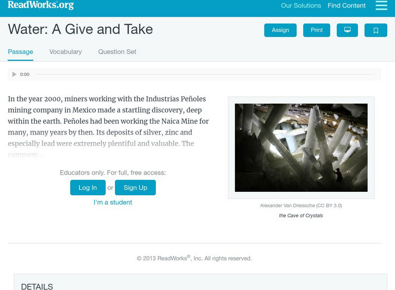 Read Works: Water: A Give and Take Activity Read Works: Water: A Give and Take Activity