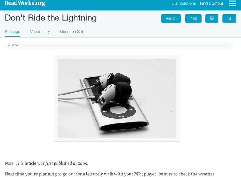 Read Works: Don't Ride the Lightning Activity Read Works: Don't Ride the Lightning Activity