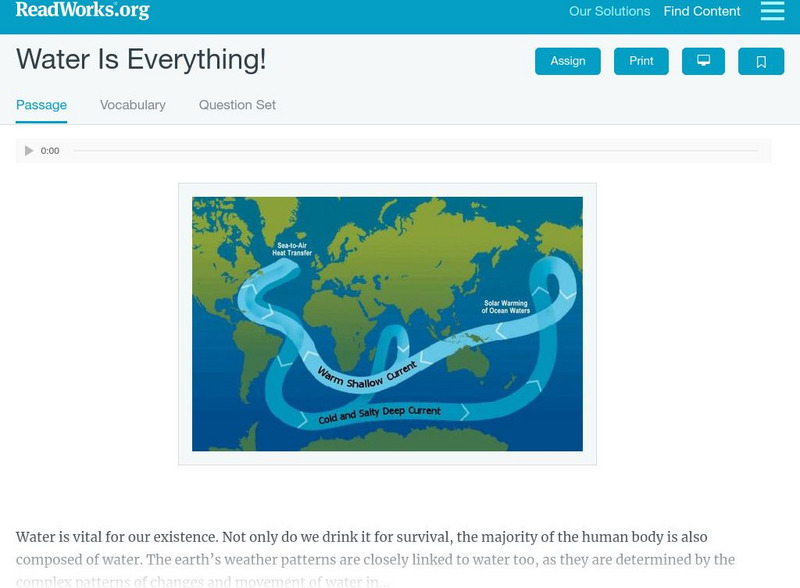 Read Works: Water Is Everything! Activity Read Works: Water Is Everything! Activity