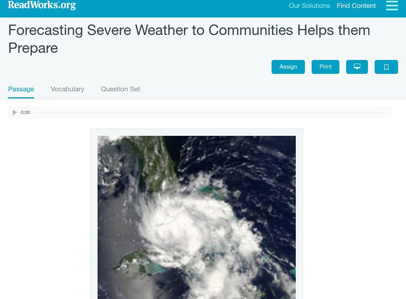 Read Works: Forecasting Severe Weather to Communities Helps Them Prepare Activity Read Works: Forecasting Severe Weather to Communities Helps Them Prepare Activity
