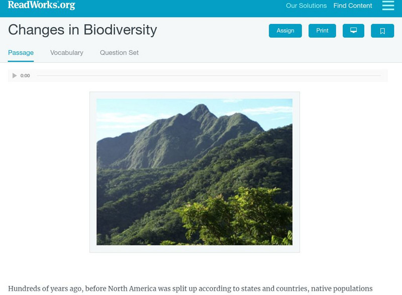 Read Works: Changes in Biodiversity Activity Read Works: Changes in Biodiversity Activity