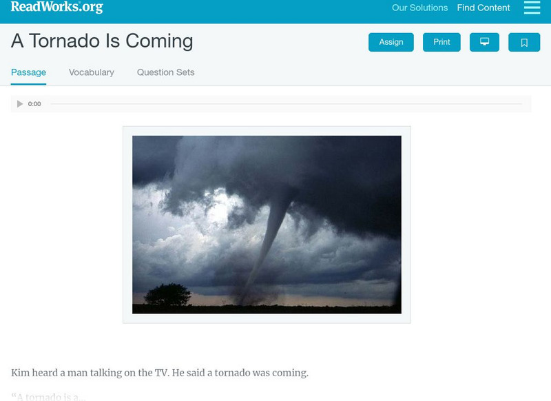 Read Works: A Tornado Is Coming Activity Read Works: A Tornado Is Coming Activity